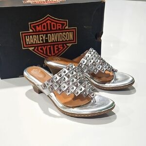 Harley-Davidson Women's Metallic Silver Studded Slide Heels